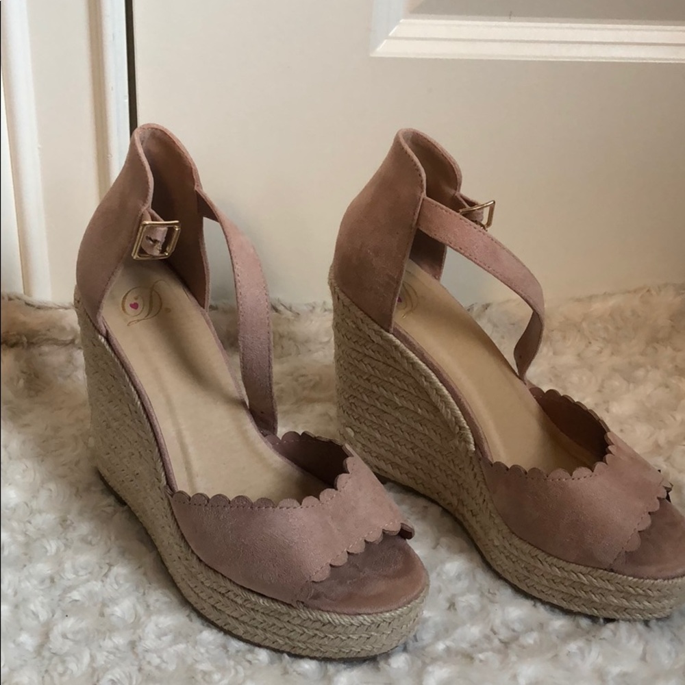 Blush pink wedge sandals